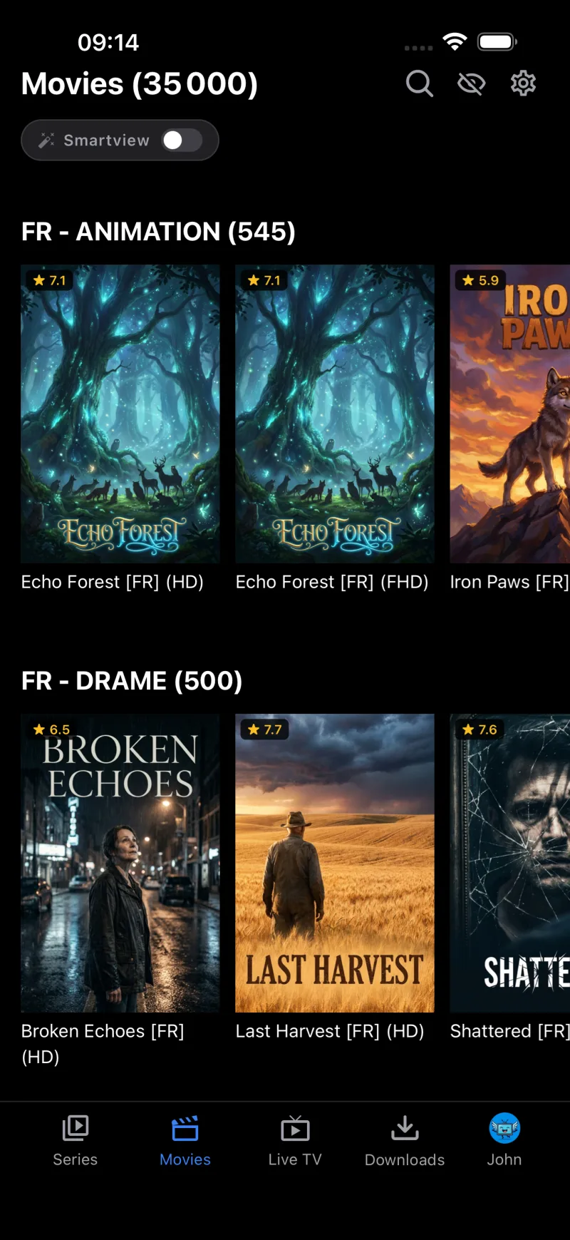 SmartView off: 35,000 raw entries with duplicate HD and FHD versions of the same movie